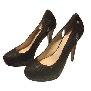 Calvin Klein Evonne Women Platform Heels Shoes Pumps Leather FishScale Black 7.5